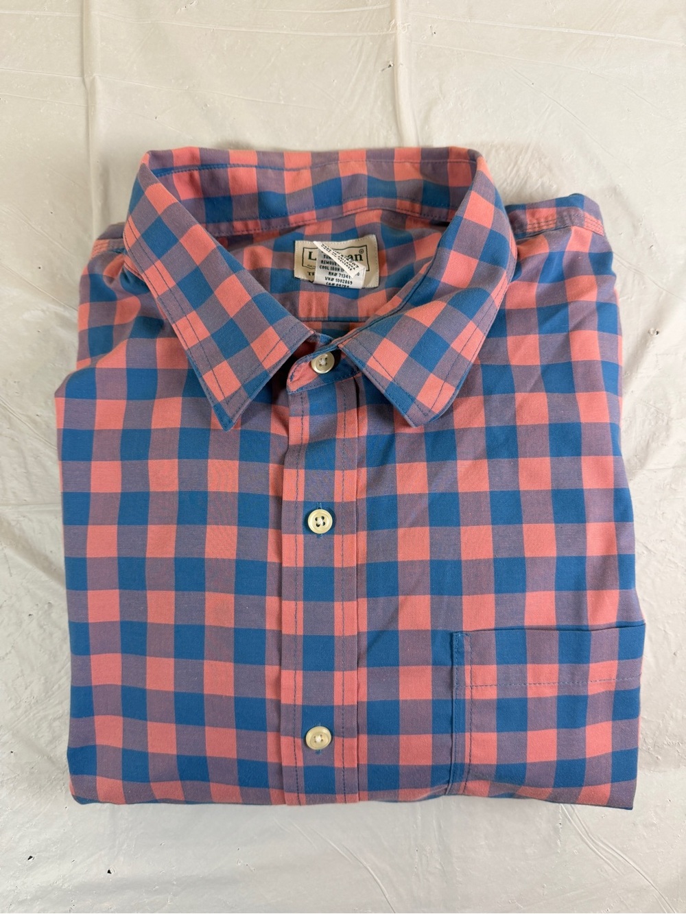L.L. Bean Pink and Blue Gingham‎ Cotton Button-Down Shirt